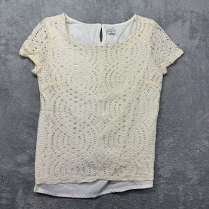 J. Crew Top Women's 4 Cream Lace Short Sleeve Scoop Neck Top Lined Blouse Shirt